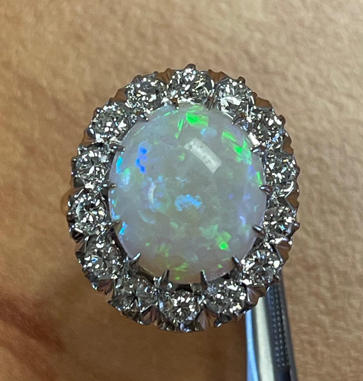 Original 5.50ct Opal 1.50ct Diamond 14KY Ring (Vintage 1950s)