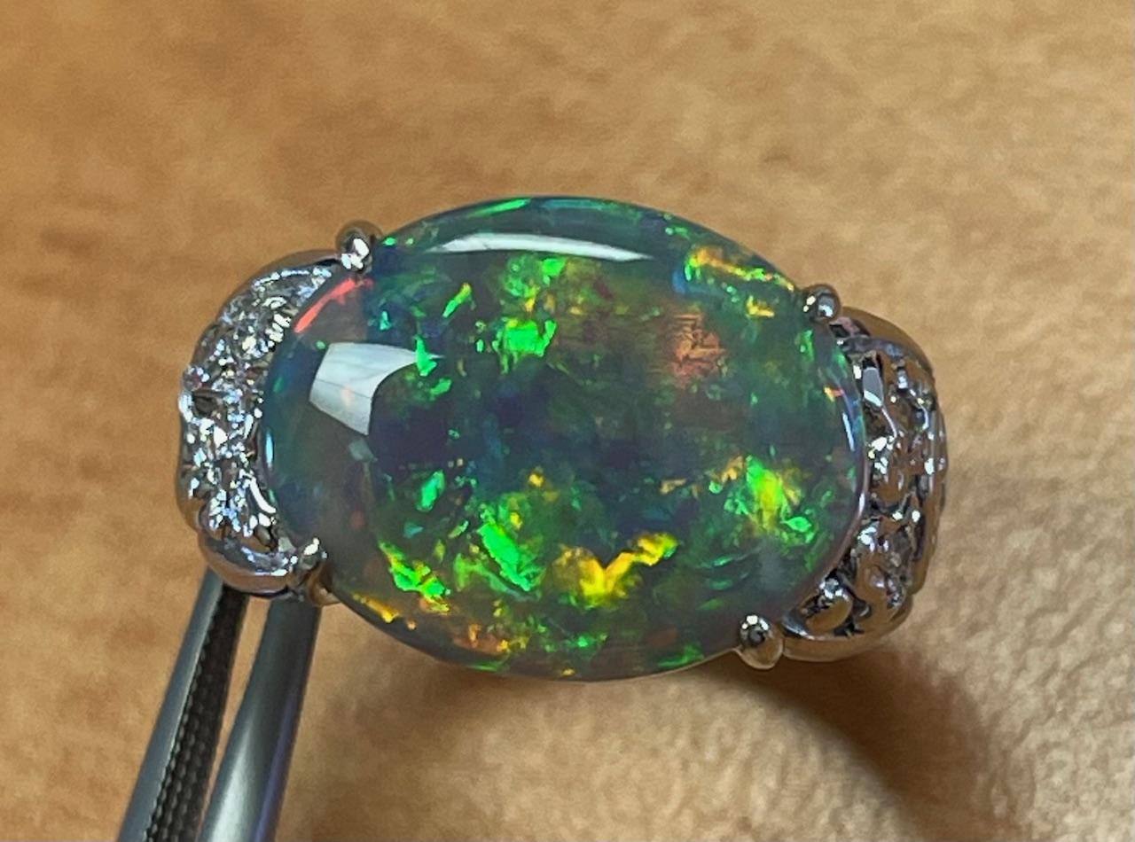 6.71ct Semi Black Australian Opal .12ct Diamond