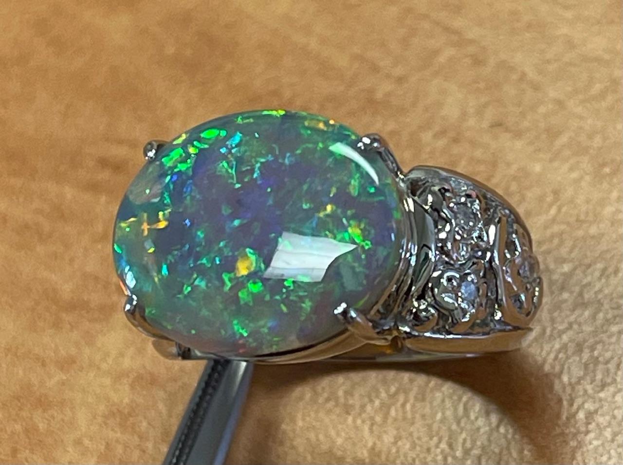 6.71ct Semi Black Australian Opal .12ct Diamond