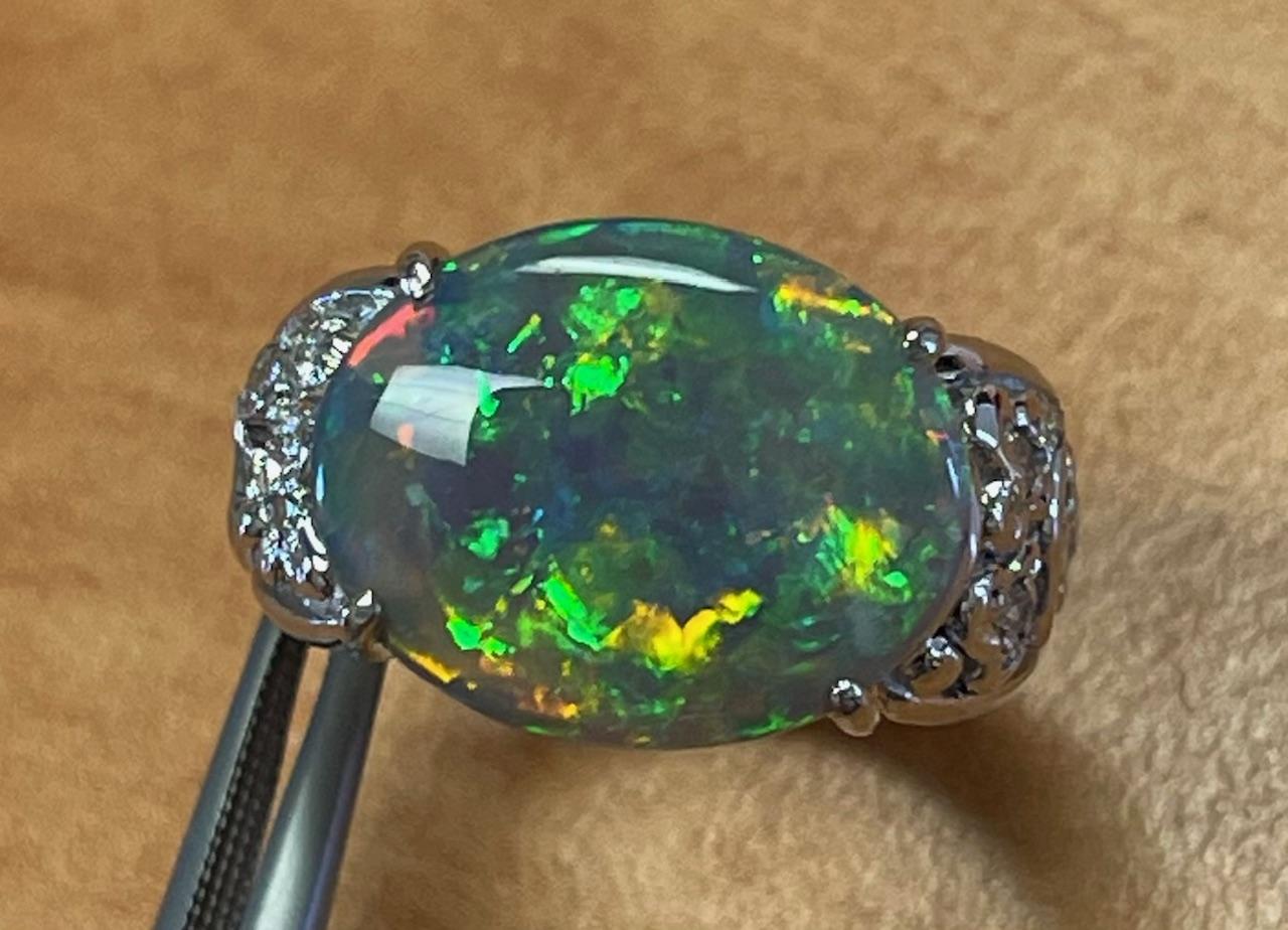 6.71ct Semi Black Australian Opal .12ct Diamond