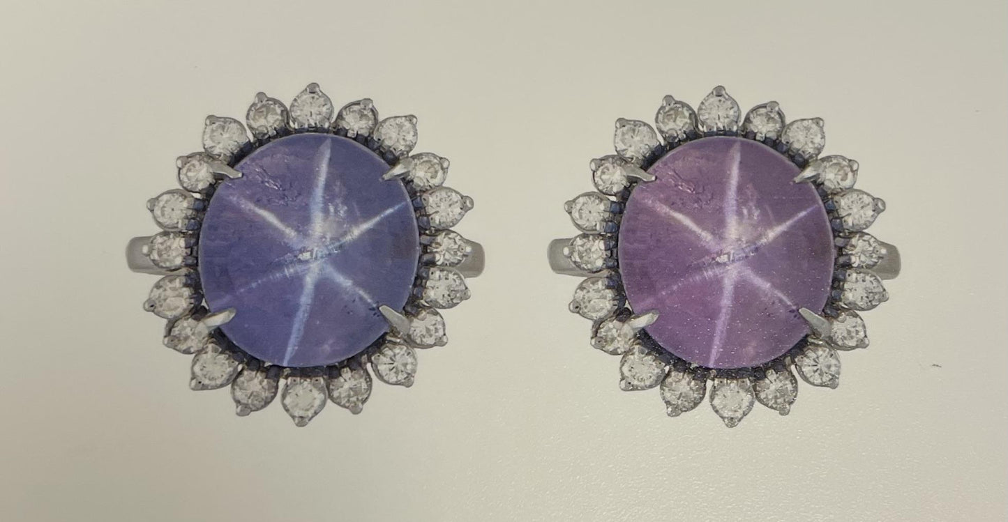 13.92ct Color Change Cabochon No Heat Sapphire 1.10ct Diamond 14KY Ring