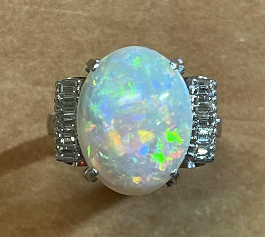 5.06ct Australian opal .39ct Diamond Platinum Ring