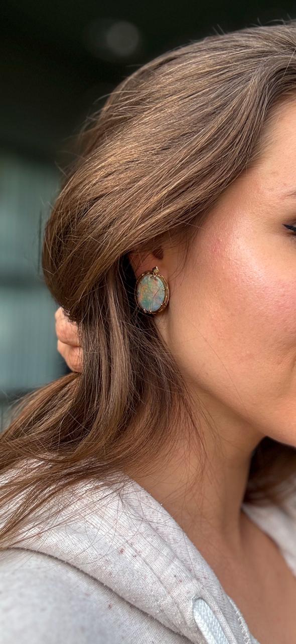 14ct Australian Opal 14KY Earrings 9.65g 1.25" Length