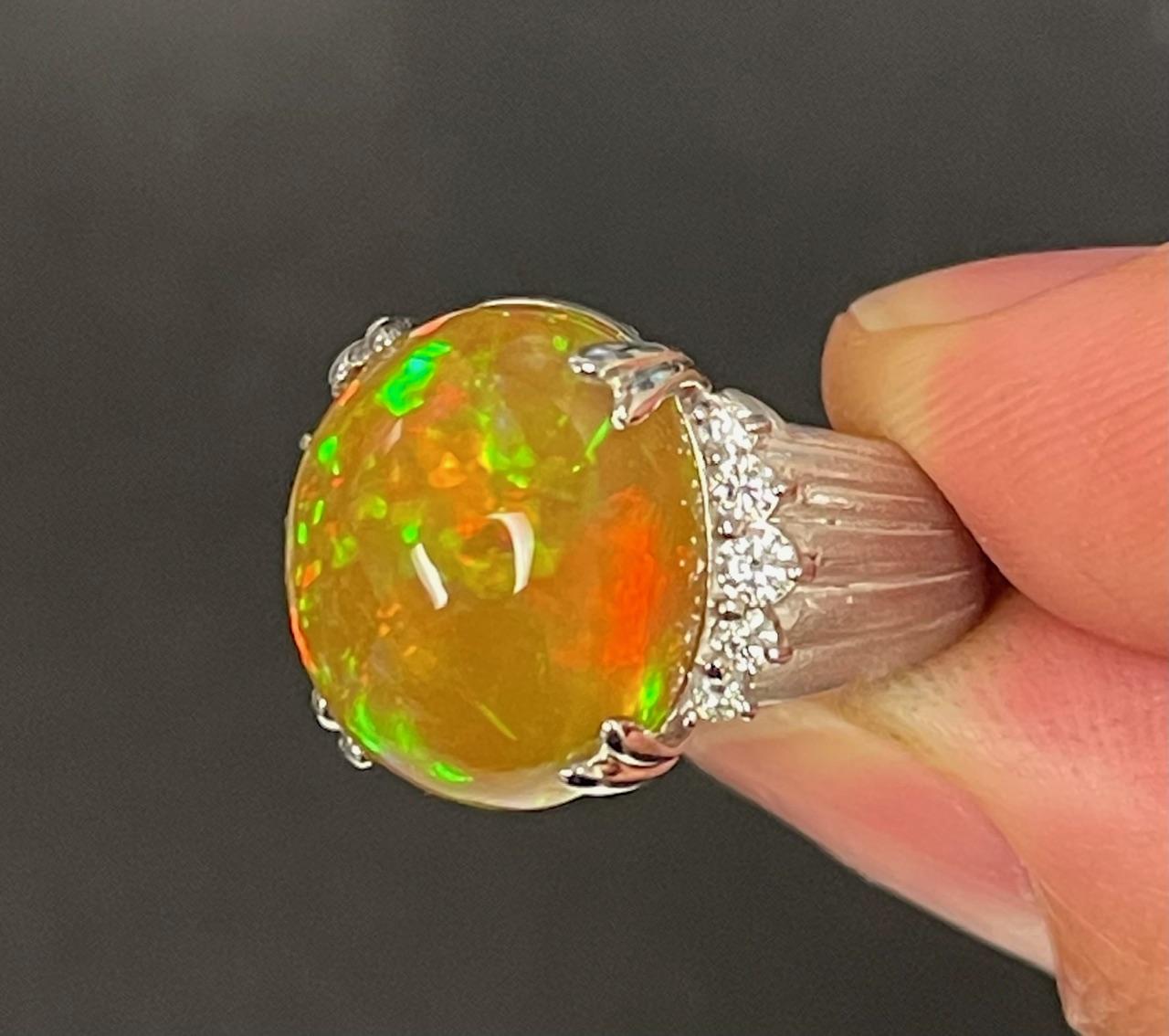 8.35ct Opal .27ct Diamond Platinum Ring