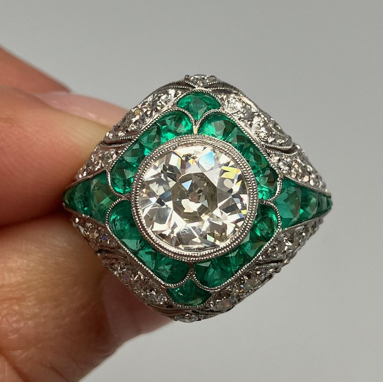 2.01ct N SI1 GIA Old European Cut Center Diamond Platinum Handmade Ring