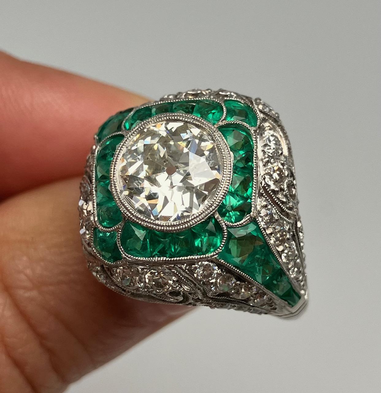 2.01ct N SI1 GIA Old European Cut Center Diamond Platinum Handmade Ring