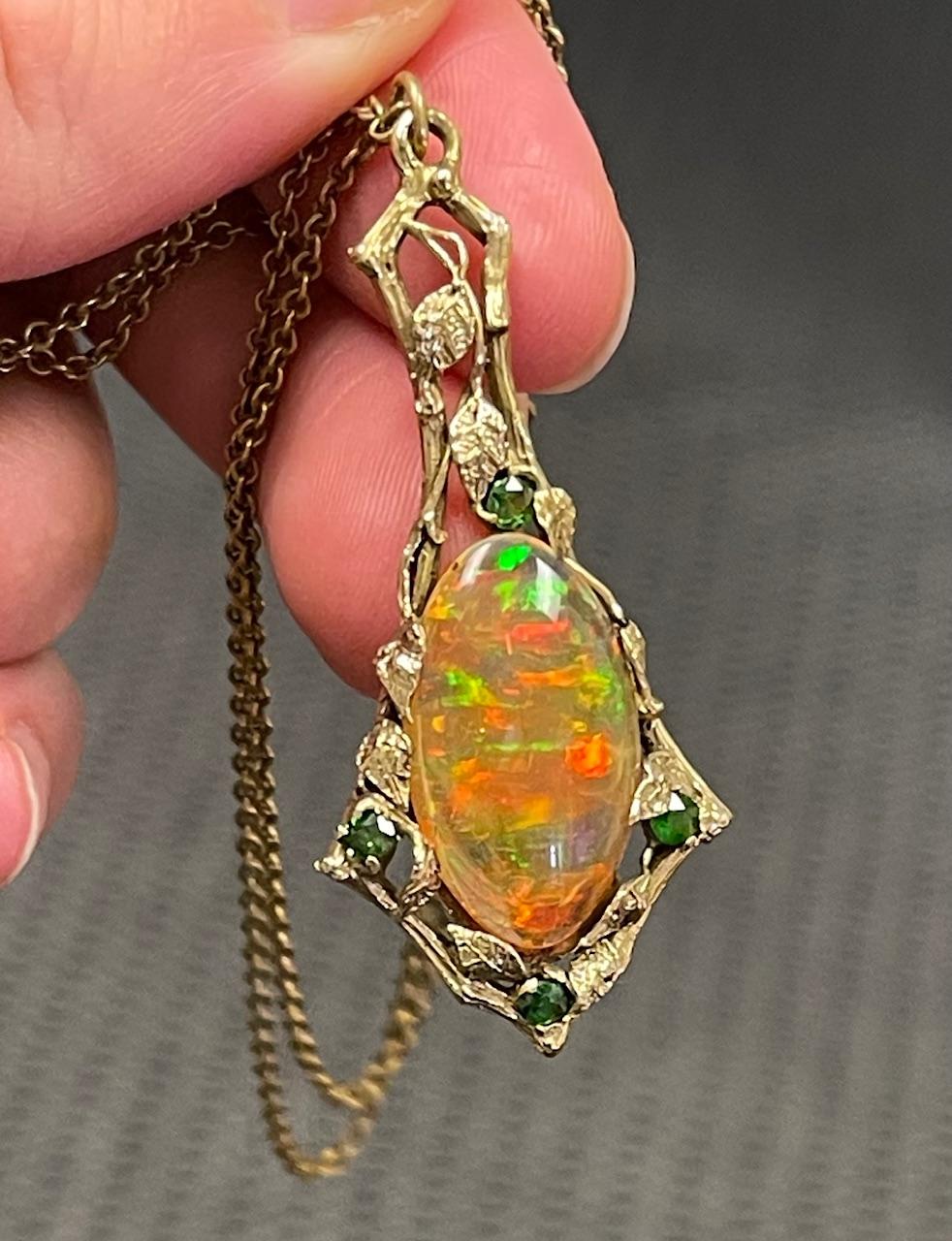 Original Art Nouveau 8.50ct Mexican Jelly Opal .60ct Russian Demantoid Garnet