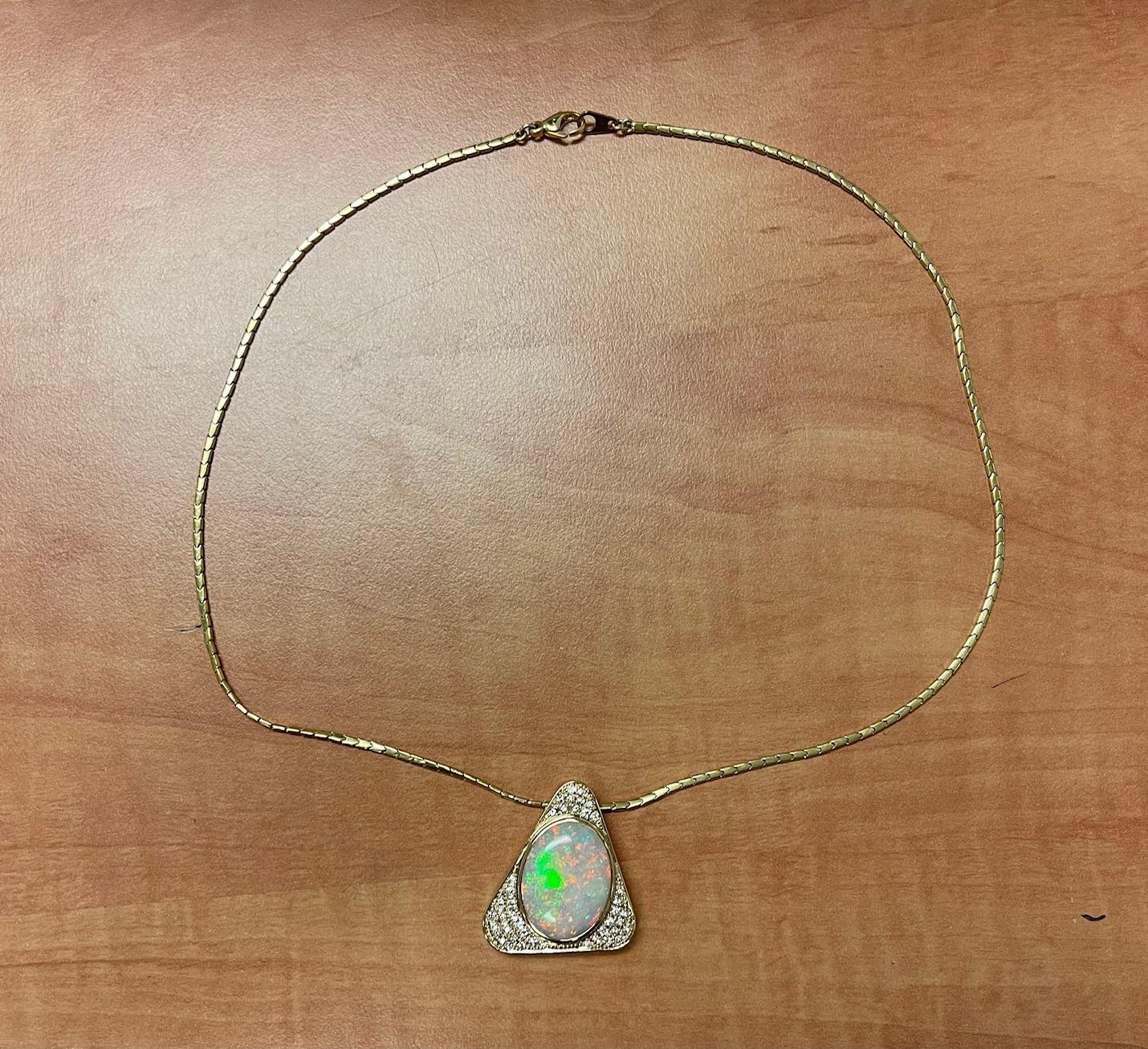 11.15ct Australian Opal .60ct Diamond 18KY Pendant (Estate 1970s)