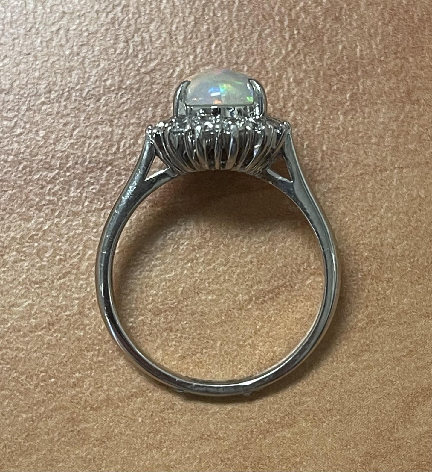 Estate 3.17ct Australian Fire Opal & 0.48ctw Diamond PT Ring Circa 1970s