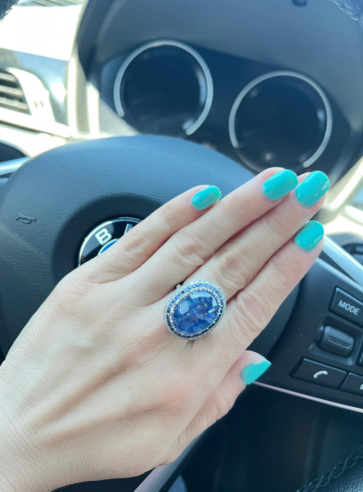 No Heat Cabochon Sapphire 27.04ct Ring