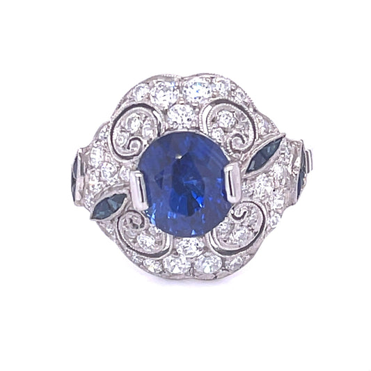 2.63ct No Heat Sap .80ct SD PT Handmade Ring .36ct Side Sap Size 6.50 | 5.6gr