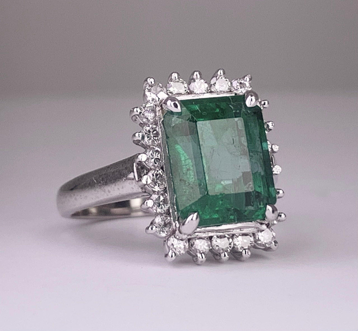 Platinum Emerald 3.72ct and Diamond Ring