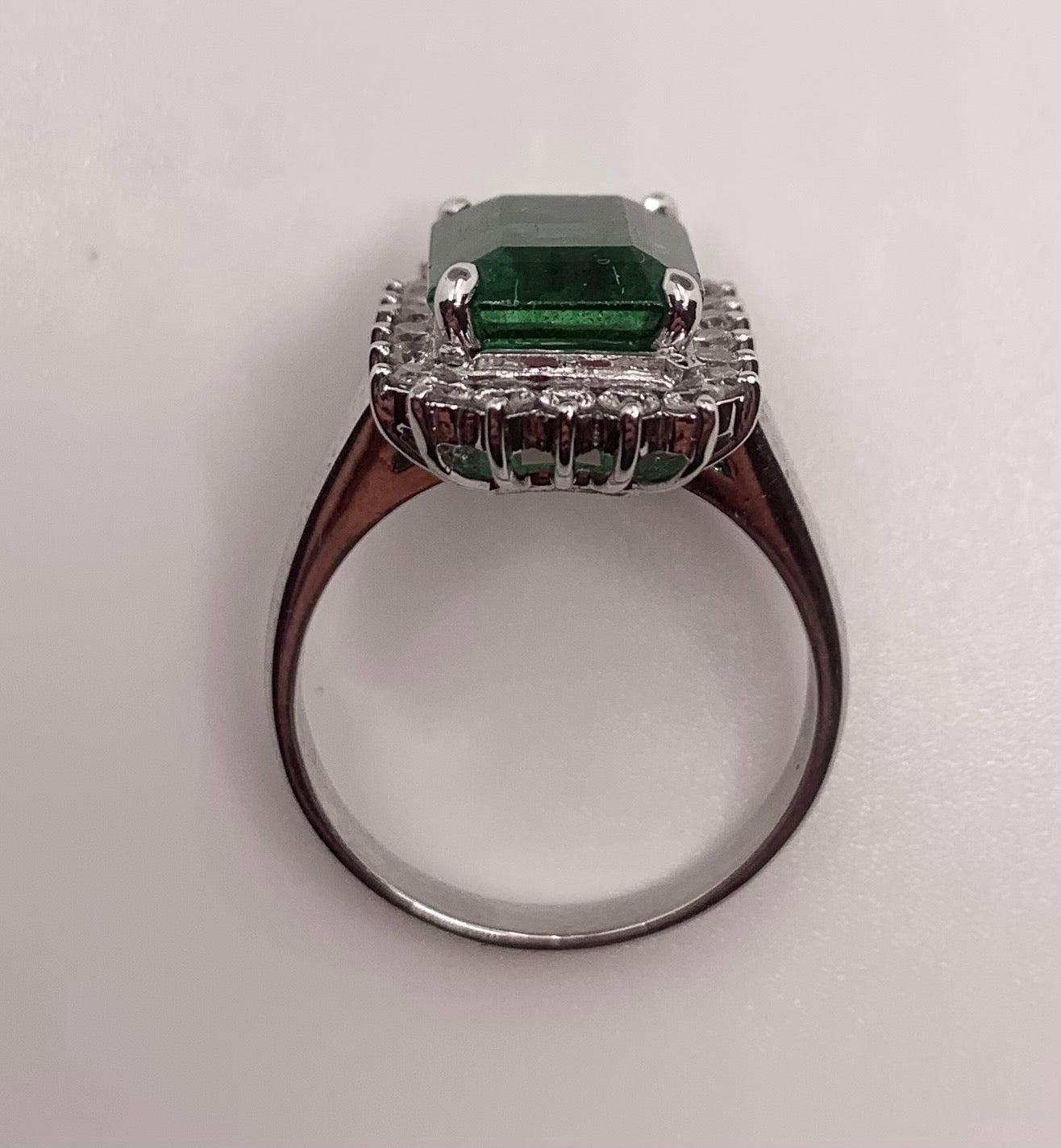 Platinum Emerald 3.72ct and Diamond Ring