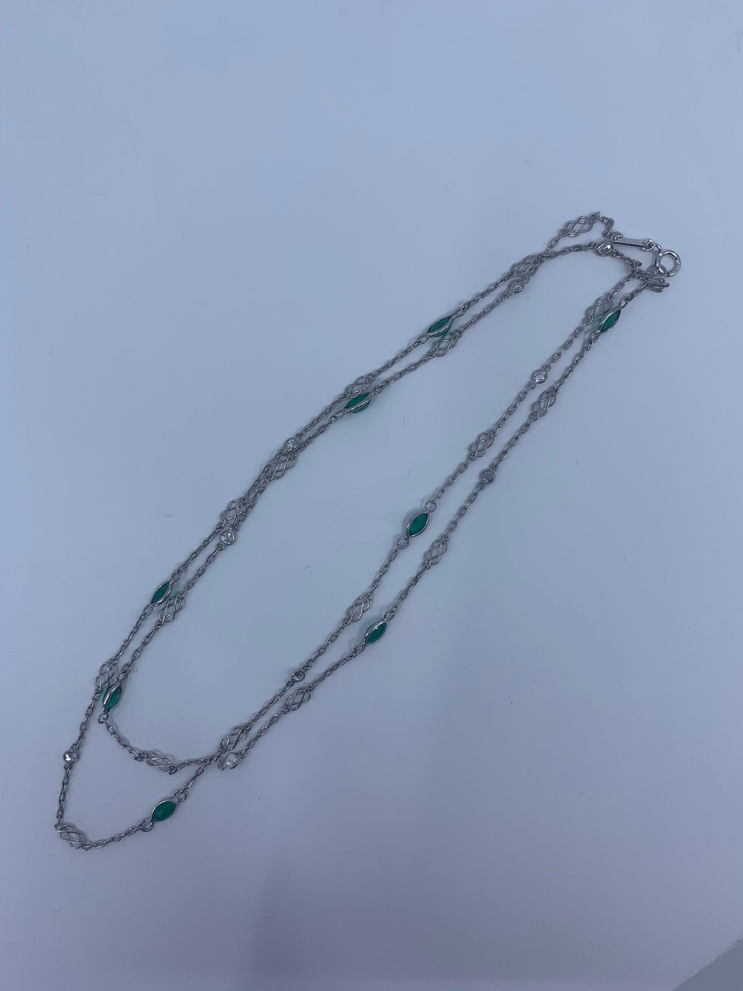 Handmade Necklace PT Emerald 2.10 carats / Diamonds .64ct 27 inches 5.5g