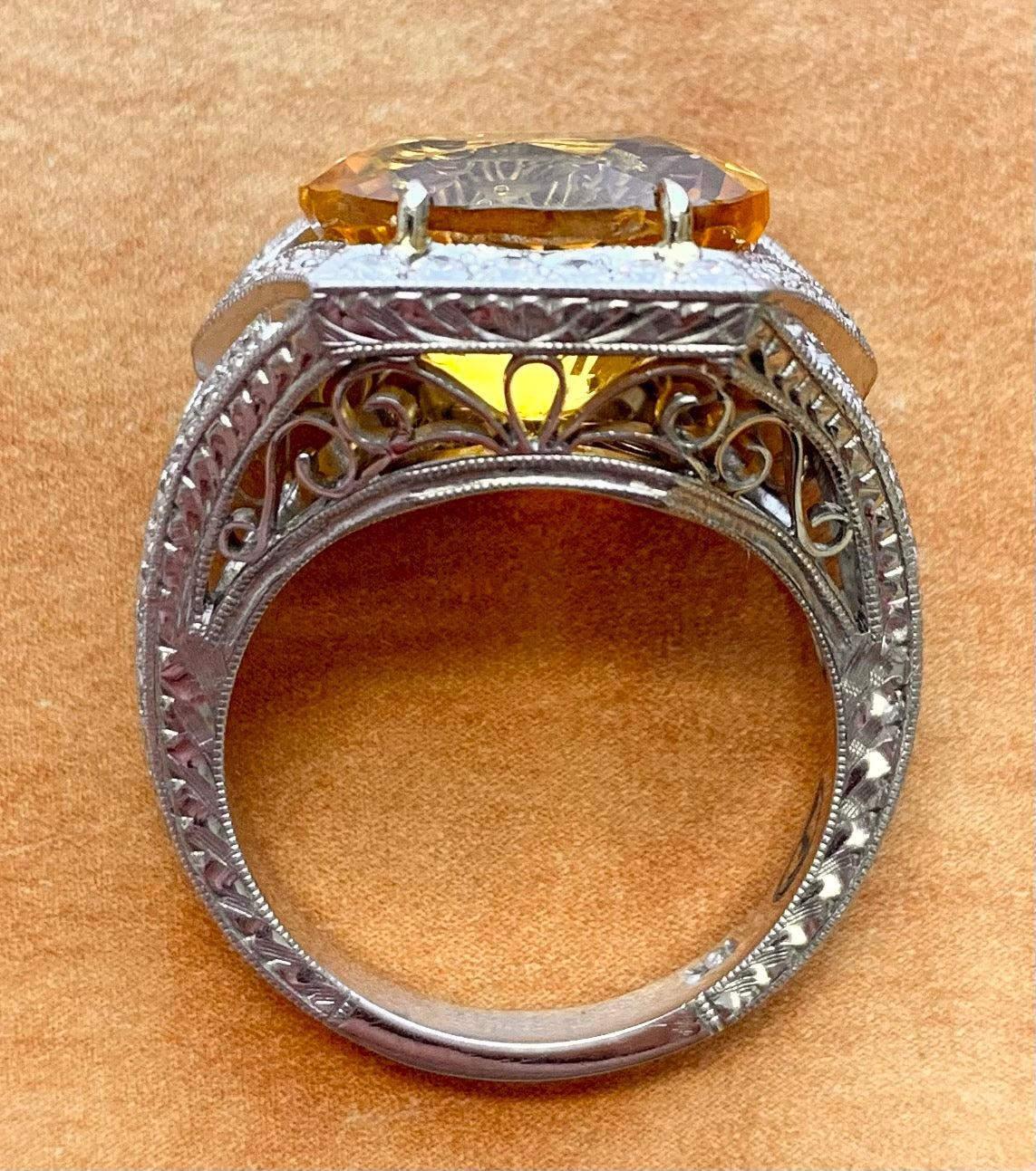 Oval Yellowish Orange Sapphire 8.50 carats | Diamonds .75 carats PT Ring Size 6