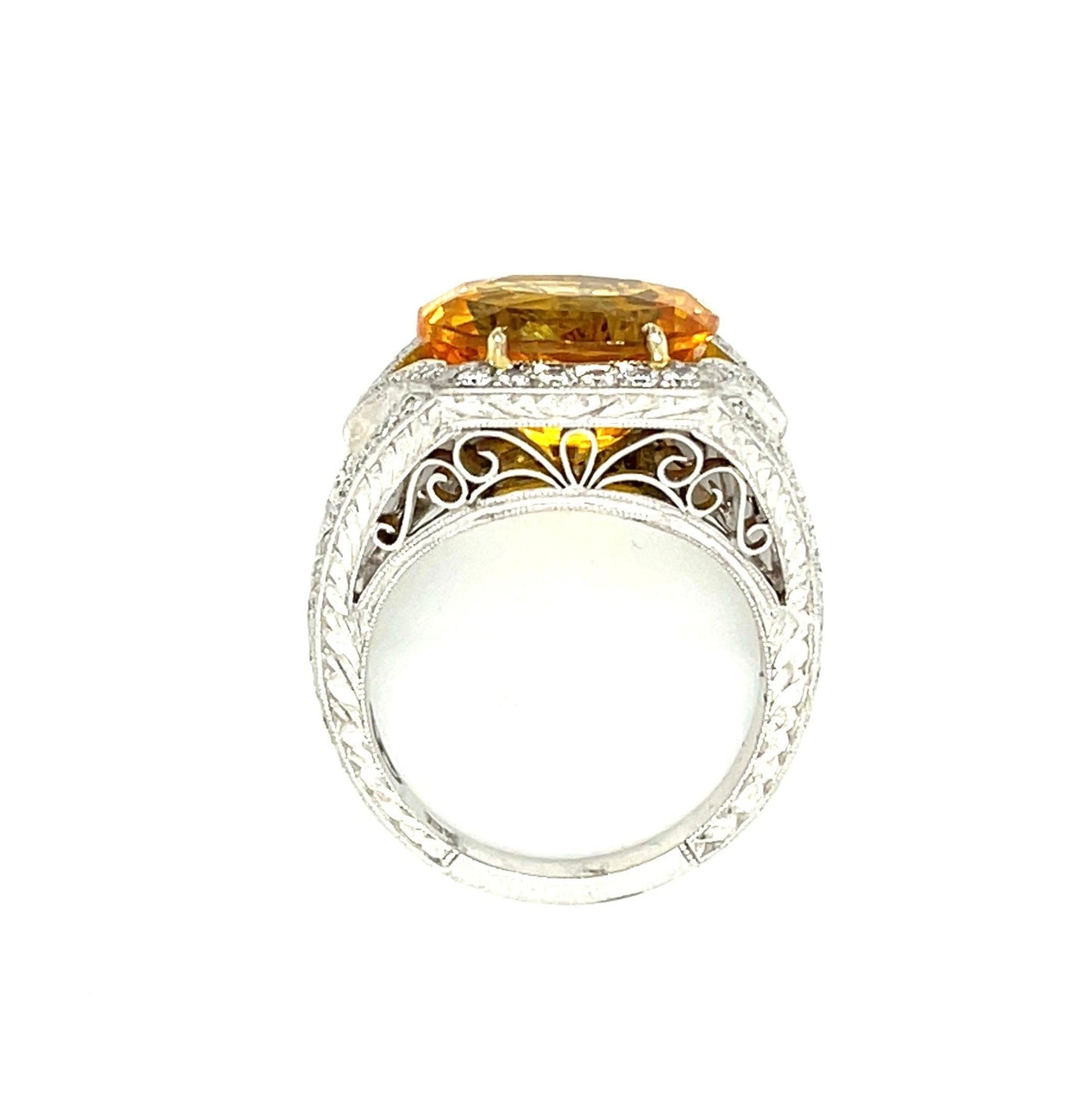 Oval Yellowish Orange Sapphire 8.50 carats | Diamonds .75 carats PT Ring Size 6