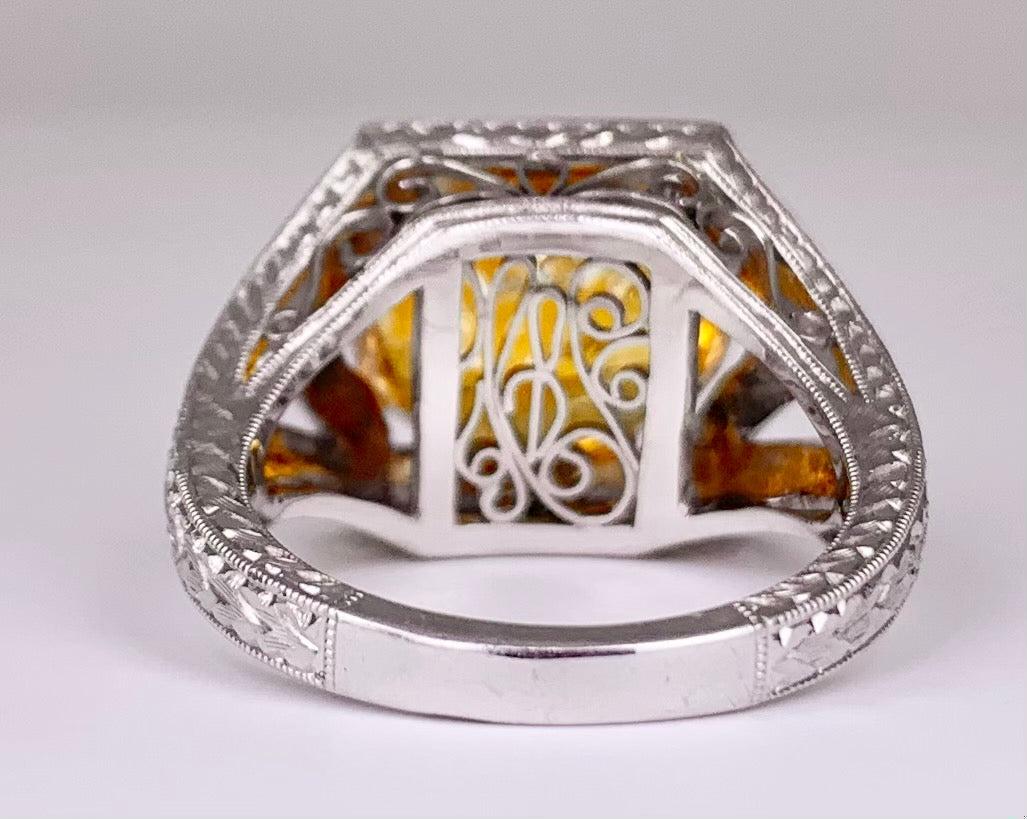 Oval Yellowish Orange Sapphire 8.50 carats | Diamonds .75 carats PT Ring Size 6