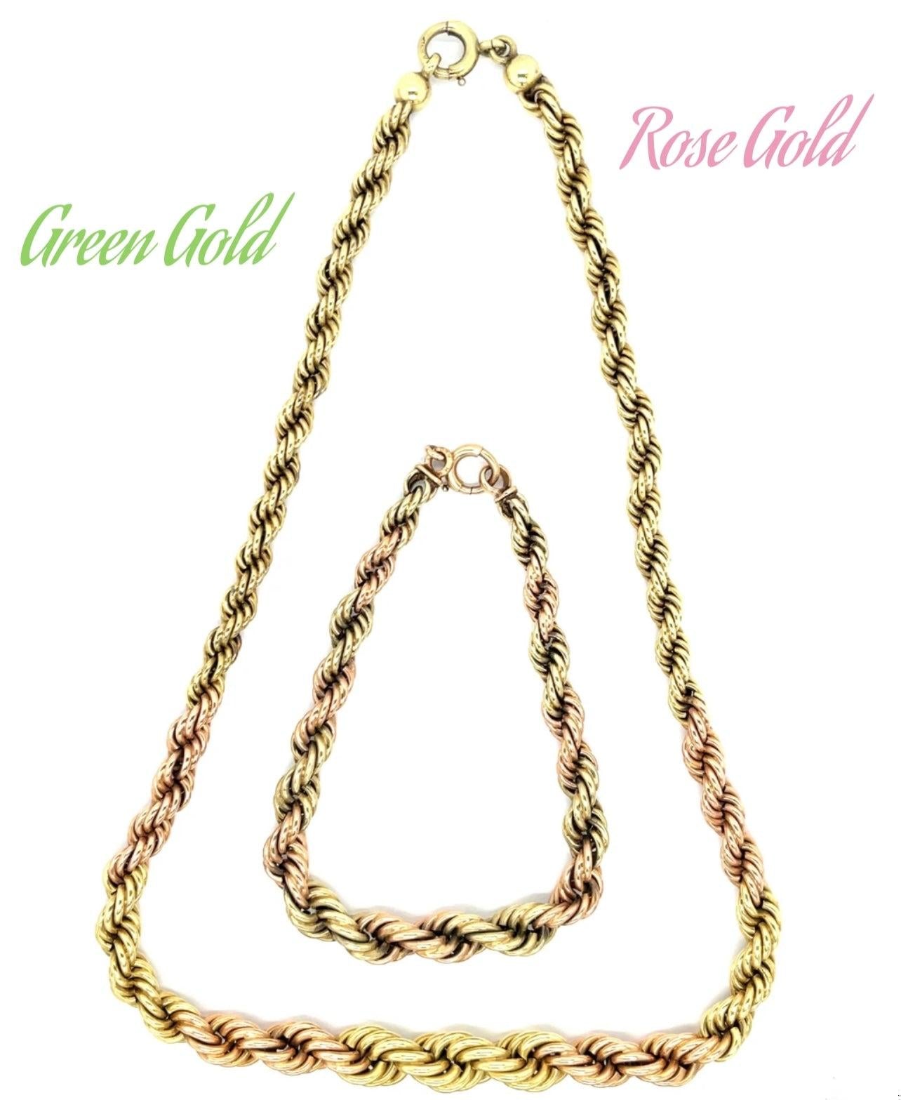 Retro (Circa 1940s) All Original 14KY Rose and Green Gold Graduated French Rope