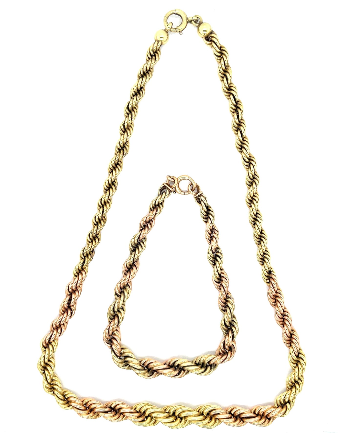 Retro (Circa 1940s) All Original 14KY Rose and Green Gold Graduated French Rope
