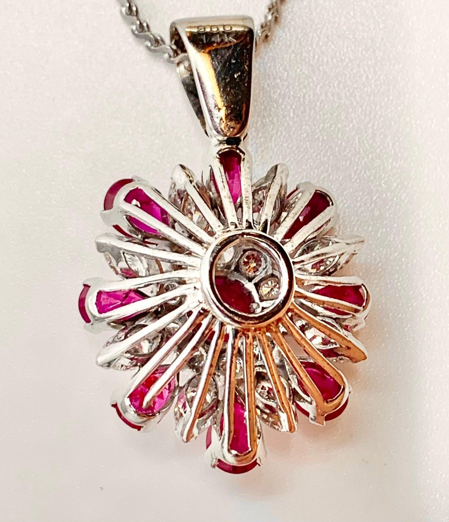 Vintage (Circa 1960s) Pendant 14KW | Center Ruby .70 carats | Side Rubies 4ct
