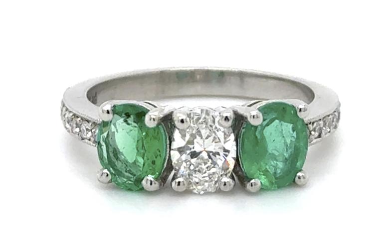 1.11ct Emerald .50ct Dia PT Ring .16ct SD 5.70g 6.5 Size GIA 624267480