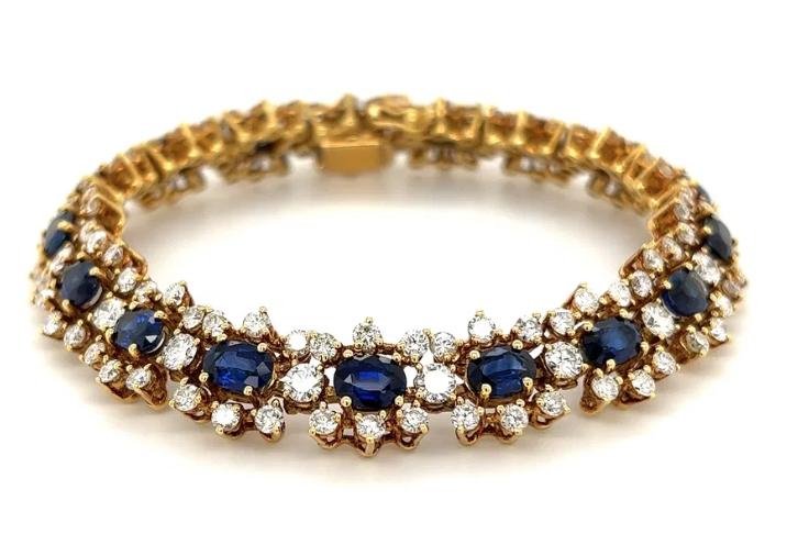 10.50ct Madagascar Heated Deep Blue Sap 2.88ct Dia 18KY Bracelet 2ct SD