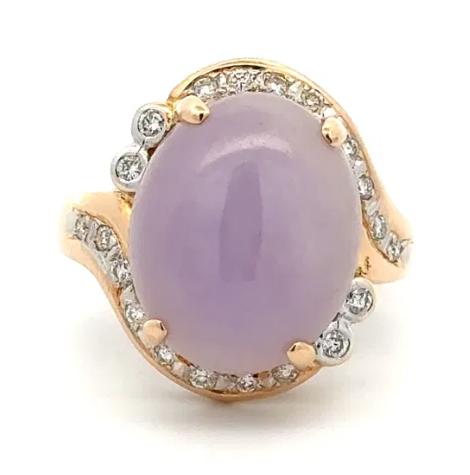 6.00ct Lavender Jade & 0.30ctw Diamond 14KY Yellow Gold 7.60gr Ring