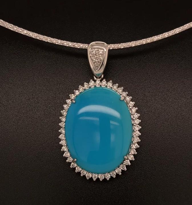 18KW Diamond & Turquoise Necklace 17.2gr 0.85ct(dia) 28.00ct twt(tq)