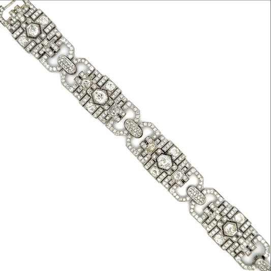 Platinum Art Deco 3.50tcw Old Mine Diamond & 15.00tcw Old Cut Diamond Bracelet