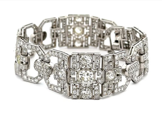 Platinum Art Deco 3.50tcw Old Mine Diamond & 15.00tcw Old Cut Diamond Bracelet