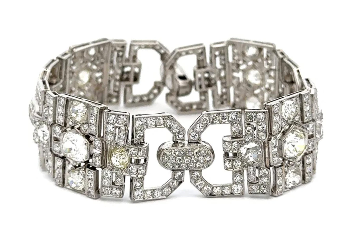 Platinum Art Deco 3.50tcw Old Mine Diamond & 15.00tcw Old Cut Diamond Bracelet