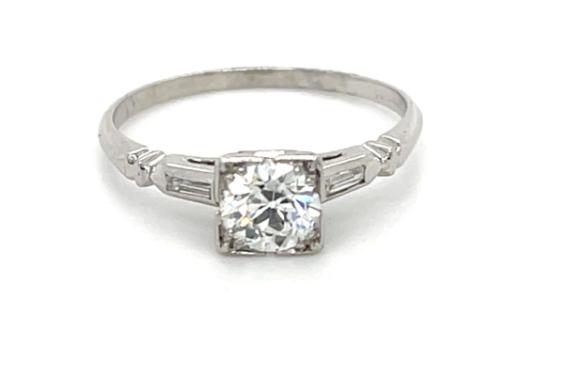 Original Art Deco .70ct Old Euro CD .12ct SD Platinum Ring