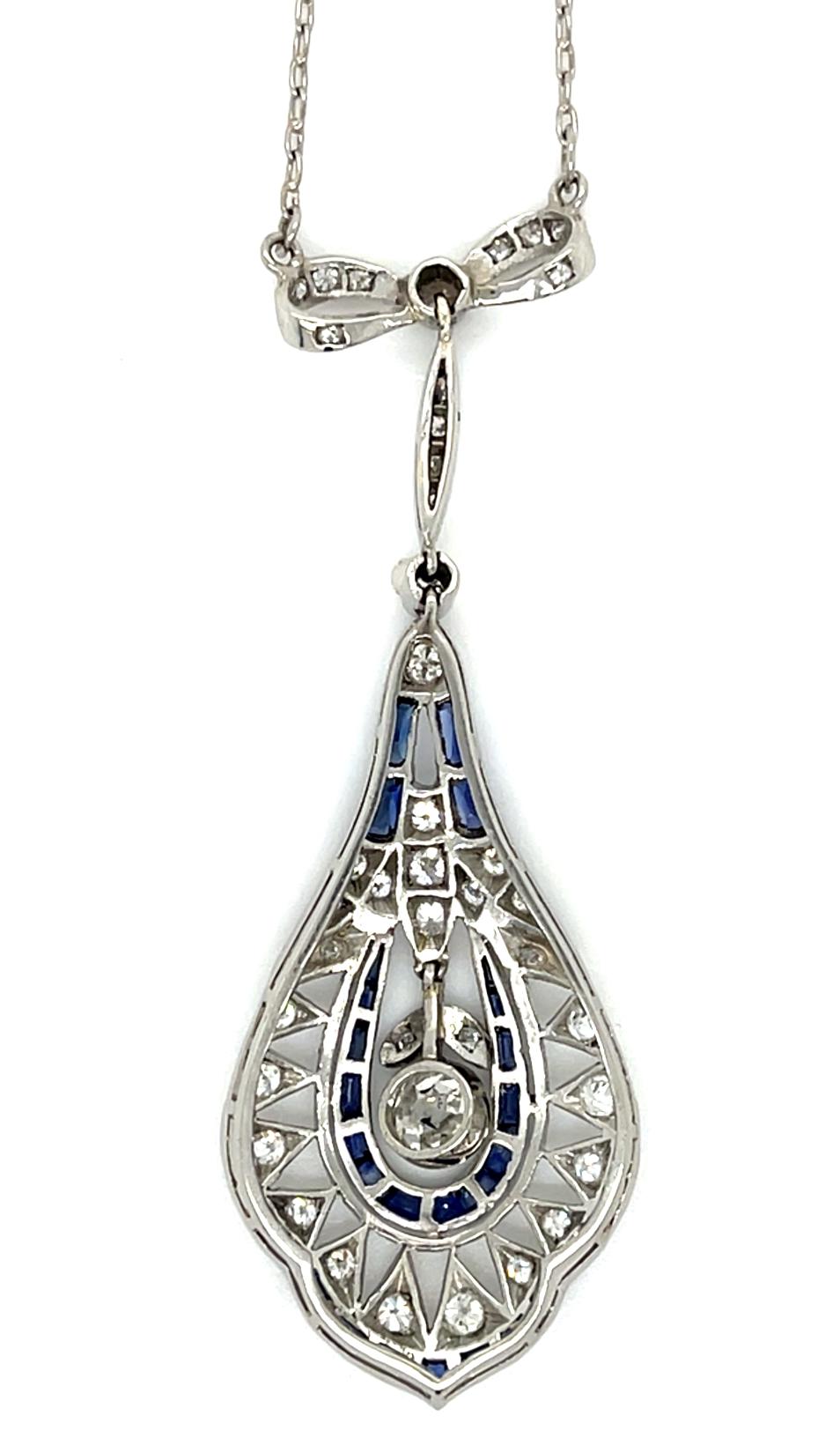 Original Art Deco .52ct Diamond 1.60ct Sapphire Pendant