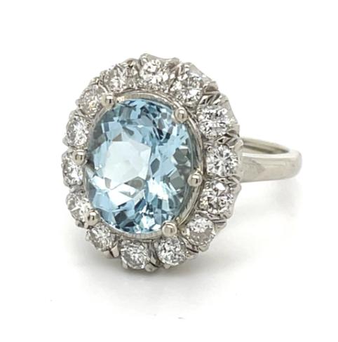 2.40ct Aquamarine 1.15ct Diamond 14KW Ring