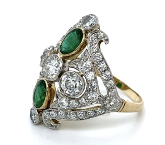 1.68cts 3 Diamond 18K + PT Ring 1.10ct Emerald 1.36ct SD