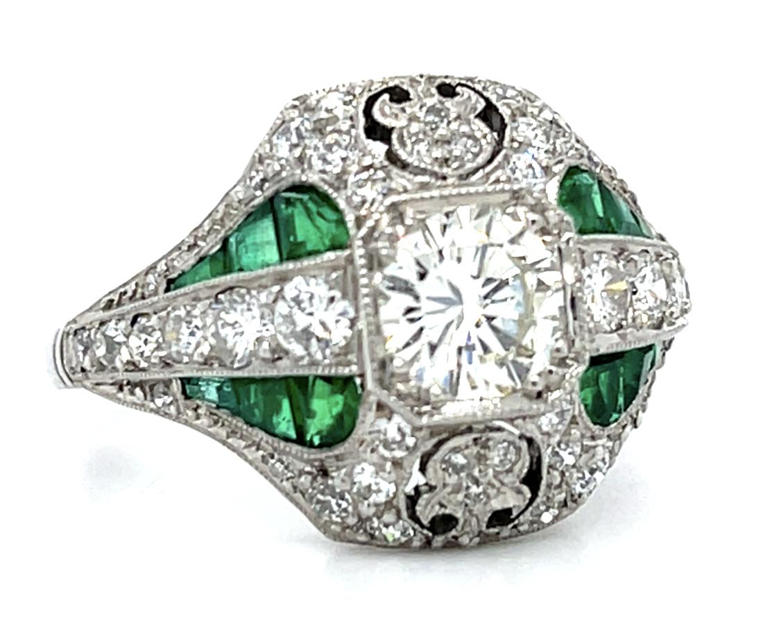 1.43ct Diamond 1.48ct Emerald Platinum Handmade Ring