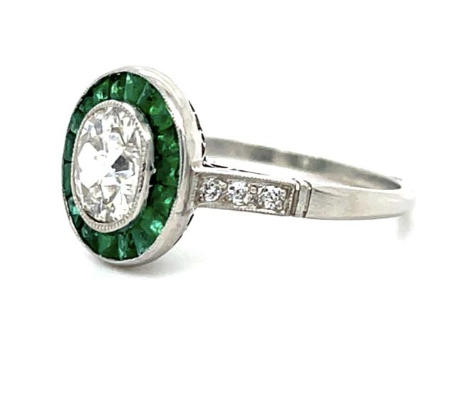 1.12ct Oval Diamond 1.20ct Emerald Platinum Handmade Ring