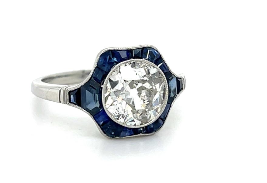 1.76ct Exact Diamond Weight 2.25ct Sapphire Platinum Handmade Ring