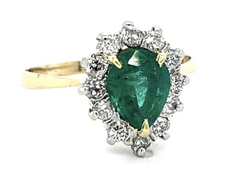 1.02ct Emerald Exact Weight .38ct Side Diamond 18K 2 Tone Ring