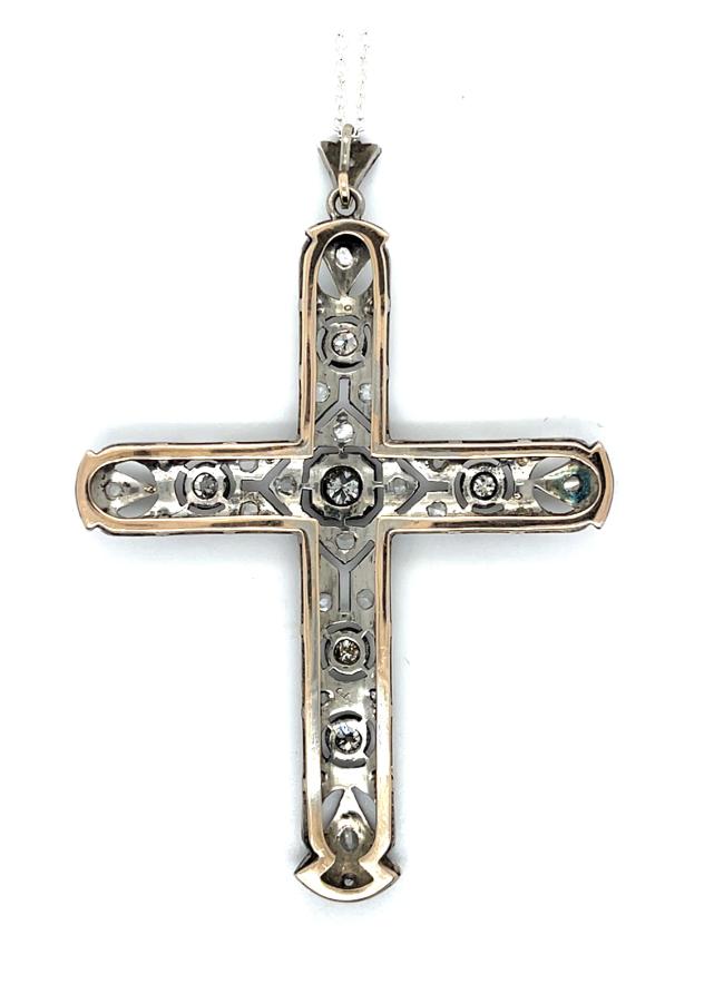 Edwardian .70ct 6 CD .90ct SD 14K 2 Tone Cross
