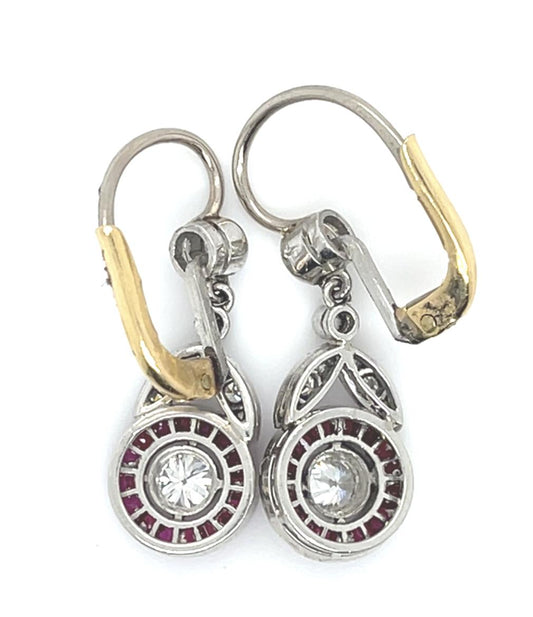 1.16ct Diamond (Estimate) 1.16ct Rubies PT+18K Earrings