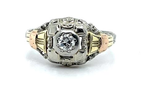 Original Art Deco .16ct 18K 3 Tone Diamond Ring