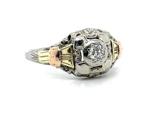 Original Art Deco .16ct 18K 3 Tone Diamond Ring
