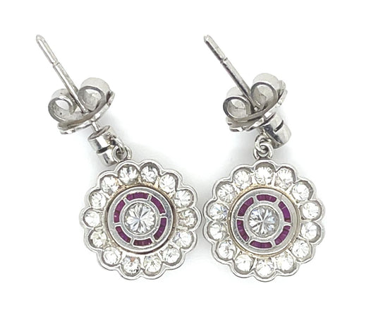 .40ct Diamond 1ct Ruby Platinum Earrings
