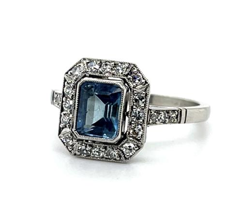 .87ct Aquamarine .55ct Diamond Platinum Handmade Ring