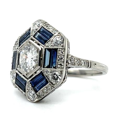 1.05ct Diamond 3.80ct Sapphire Platinum Handmade Ring