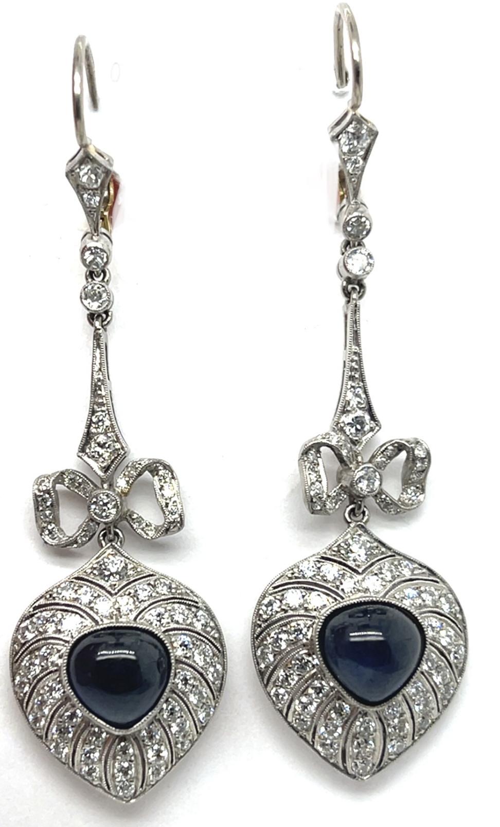 4ct Cab Sapphire 3.50ct Diamond Platinum Earrings