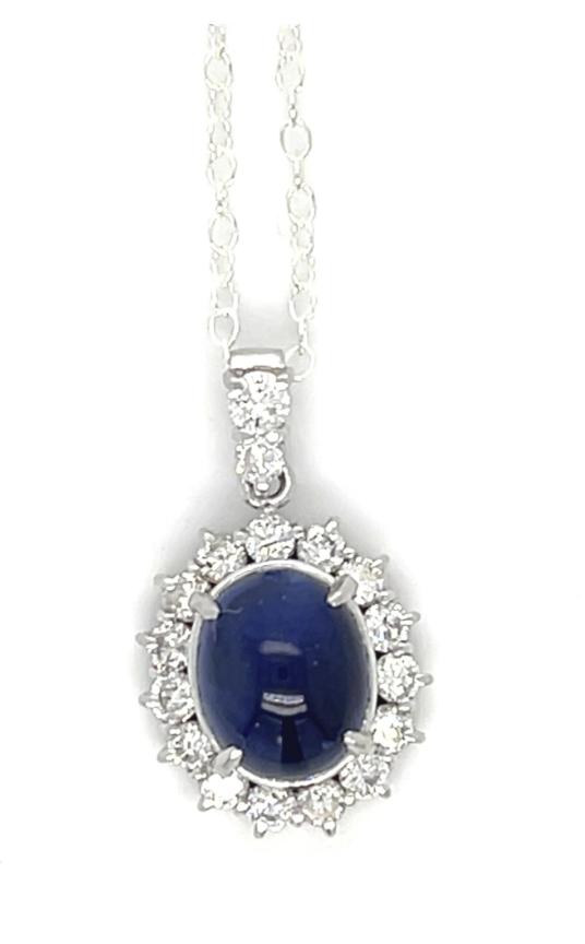 3.11ct Cabochon Sapphire .65ct Diamonds PT Pendant