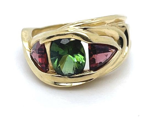 2ct Tourmaline 1.5ct Garnet 18KY Ring