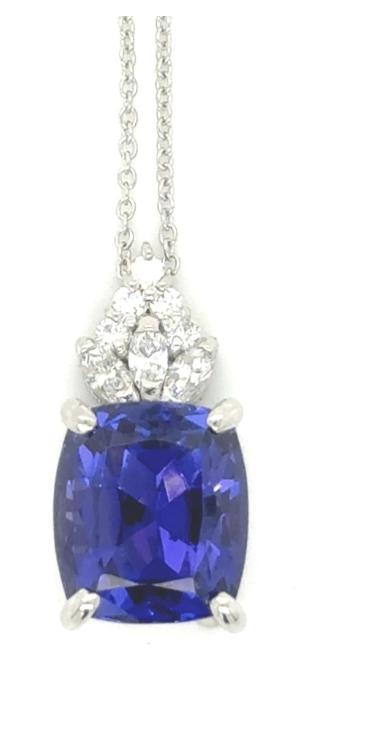 6.77ct Tanzanite Pendant PT .30cts Dia 6g 16"